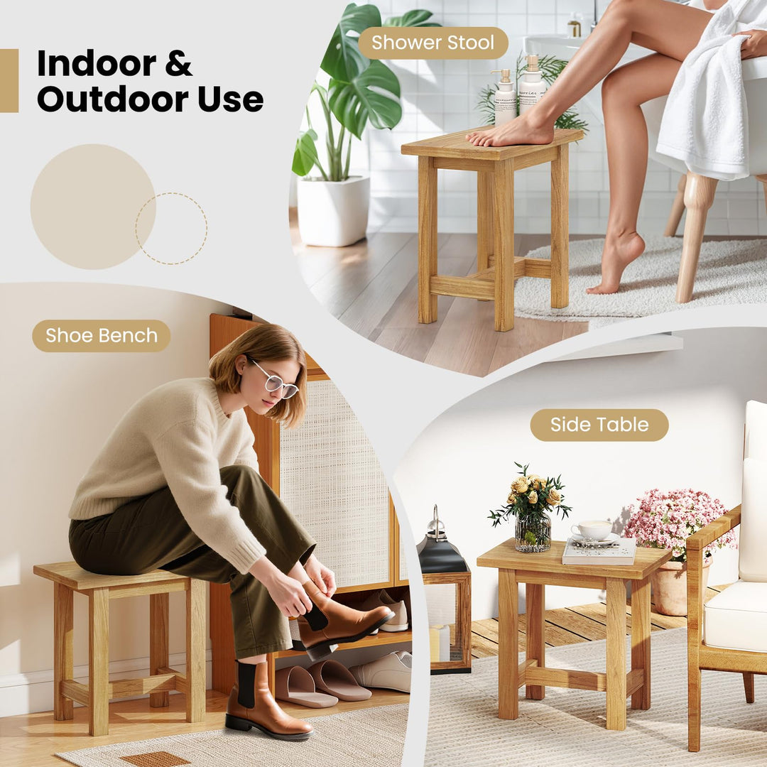 Giantex Teak Shower Bench Stool with Waterproof Spa Bath Seat for Seniors 20&