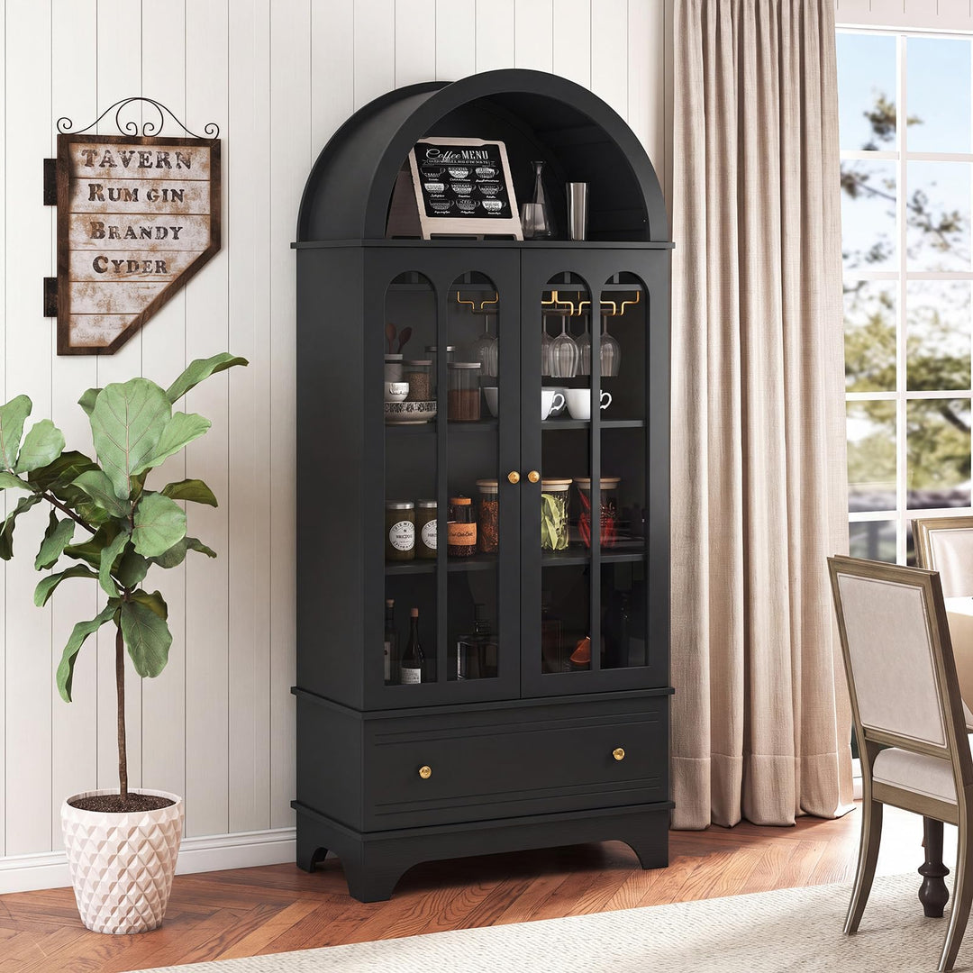 Giantex 71.5" Arched Cabinet w/Tempered Glass Doors