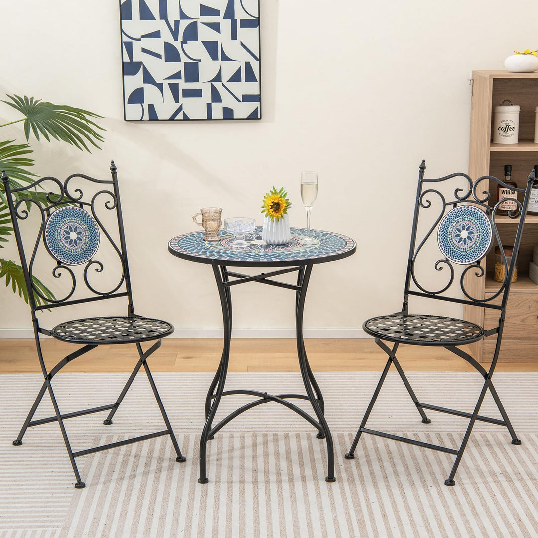 Giantex Patio Folding Chairs, Mosaic Bistro Chairs w/Backrest &amp; Round Seat for Porch Balcony Lawn
