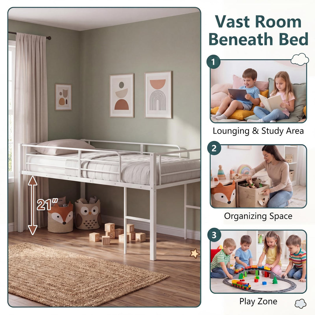 GIANTEX Twin Low Loft Bed | Metal Bed Frame with 21.5" H Under-Bed Space