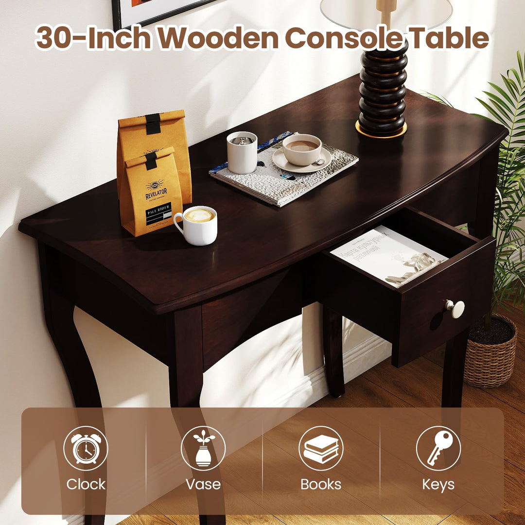 Giantex Console Table with Drawer and Solid Wood Frame