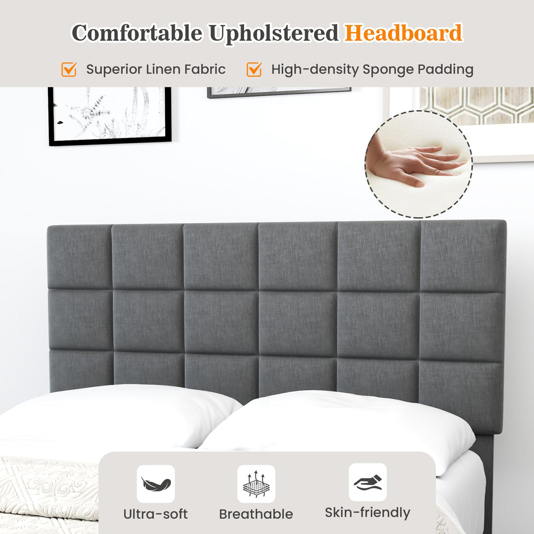 Giantex Full Size Platform Bed, Linen Fabric Upholstered Bed Frame with Adjustable Headboard &amp; Wooden Slat Support
