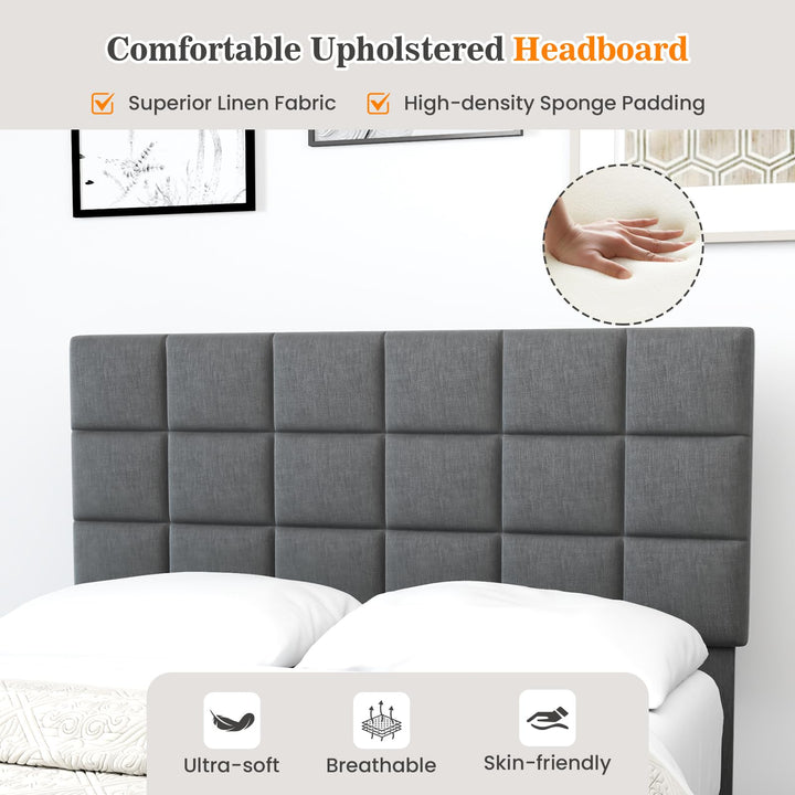 Giantex Full Size Platform Bed, Linen Fabric Upholstered Bed Frame with Adjustable Headboard &amp; Wooden Slat Support