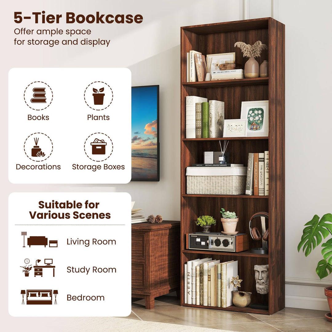 Giantex 5-Tier Bookshelf Freestanding Tall Bookcase with 5 Open Compartments