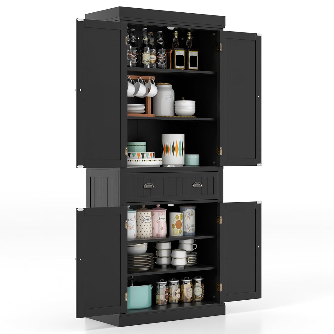 Giantex Pantry Organizers and Storage, 72" Tall Kitchen Cabinet with 2-Door Cabinets &amp; Drawer, Buffet Sideboard