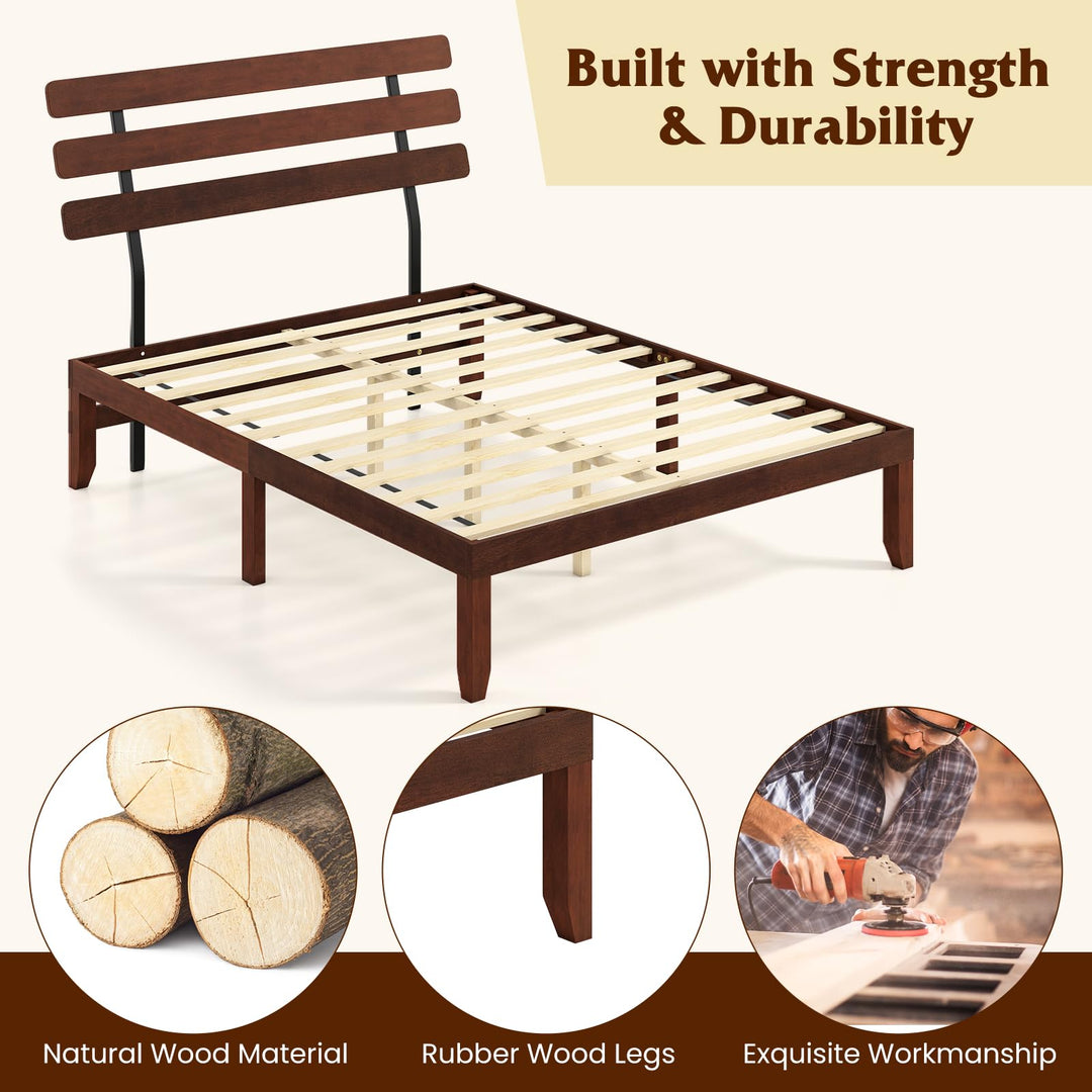 Giantex Queen/Full/Twin Size Platform Bed with Retro Headboard Mid Century Modern Bed Frame with Wood Slat Support