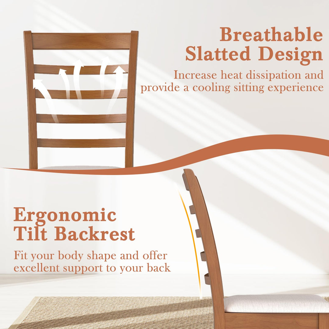 Giantex Wooden Dining Chair Set of 2 or 4 w/Rubber Wood Legs High Slatted Backrest