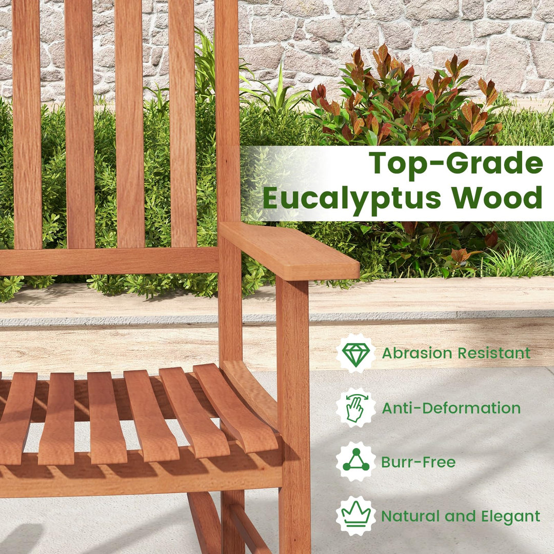 Giantex Wood Outdoor Rocking Chair - Eucalyptus Rocker Chair with Stable &amp; Safe Rocking Base