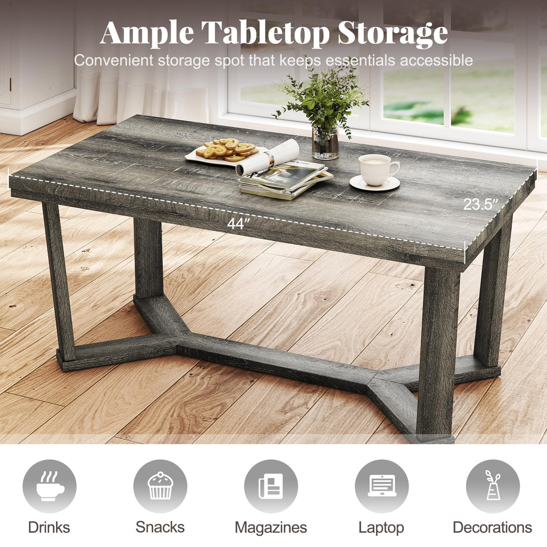 Giantex Farmhouse Wood Coffee Table with Cross-Shaped Base &amp; Rubber Wood Frame