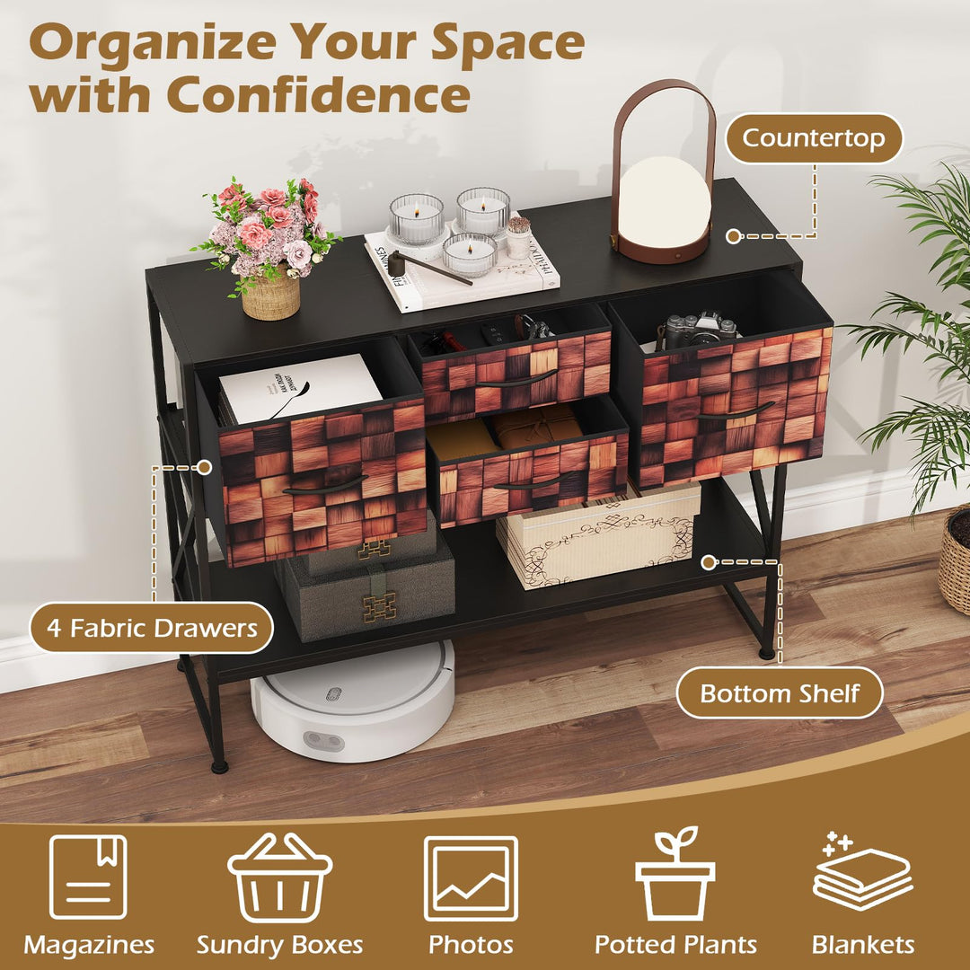 Giantex 39" Console Table with 4 Fabric Drawers