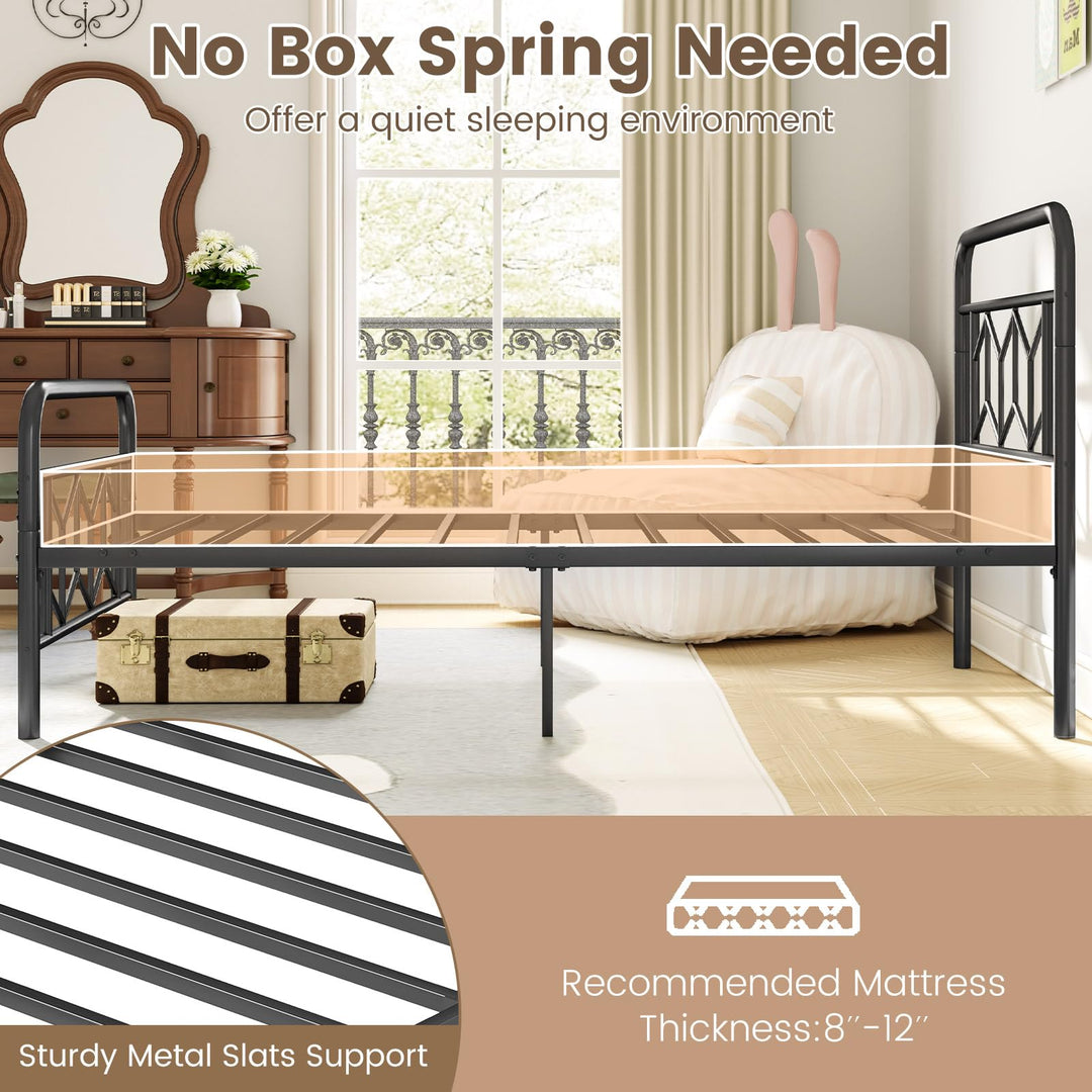 Giantex Metal Twin Bed Frames with Victorian Style Headboard &amp; Footboard, Heavy Duty Slats Support Mattress Foundation