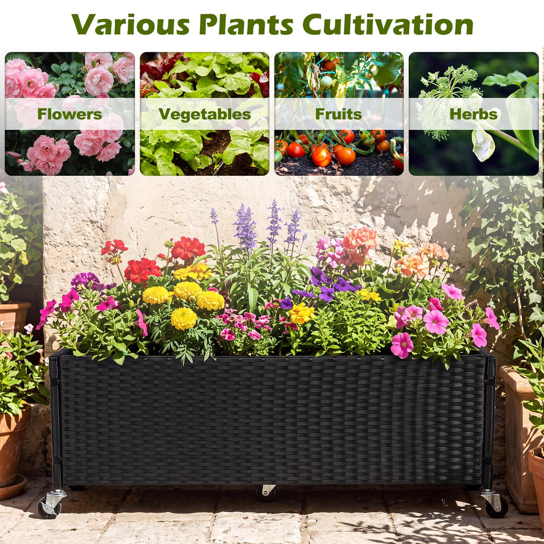 GIANTEX 38"x12"x14" Wicker Raised Garden Bed w/Wheels (1/2)