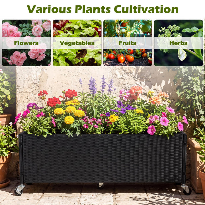 GIANTEX 38"x12"x14" Wicker Raised Garden Bed w/Wheels (1/2)