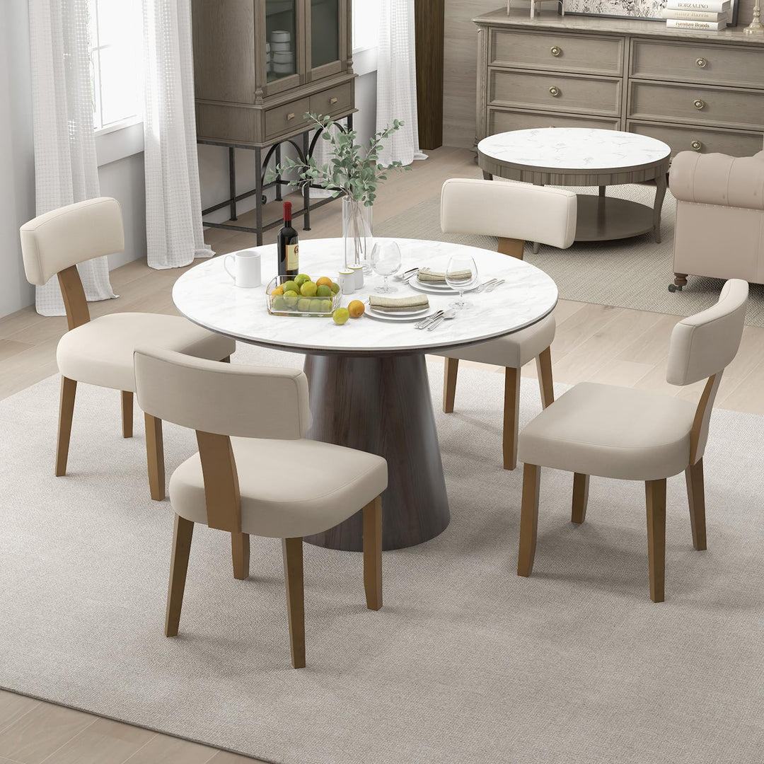 Giantex Upholstered Dining Chairs Set, Mid Century Modern Kitchen Chairs w/Curved Backrest &amp; Rubber Wood Legs
