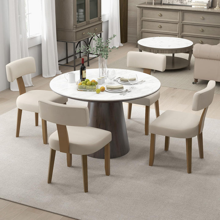 Giantex Upholstered Dining Chairs Set, Mid Century Modern Kitchen Chairs w/Curved Backrest &amp; Rubber Wood Legs