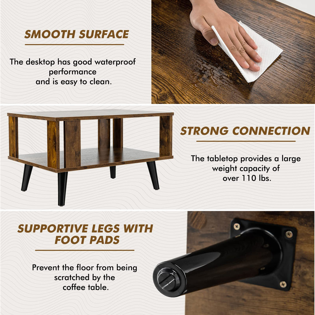 Giantex Retro Wood Coffee Table, 2-Tier Tea Table w/Open Storage Shelf &amp; Supportive Legs