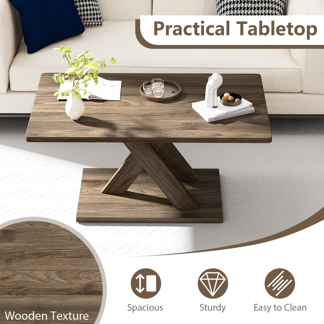 Giantex 37.5 Inch Wood Living Room Table with Stable Base &amp; Rubber Wood Connection