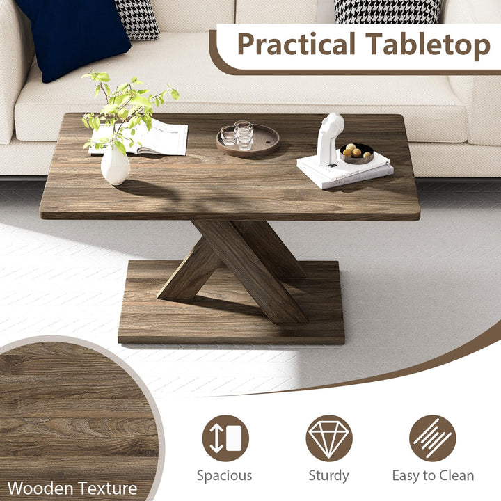 Giantex 37.5 Inch Wood Living Room Table with Stable Base &amp; Rubber Wood Connection
