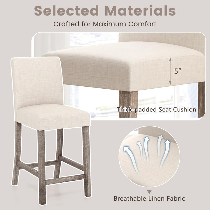 Giantex Bar Stools Counter Height, 24.5" Modern Fabric Bar Chairs with Back, Footrest &amp; Solid Wood Legs