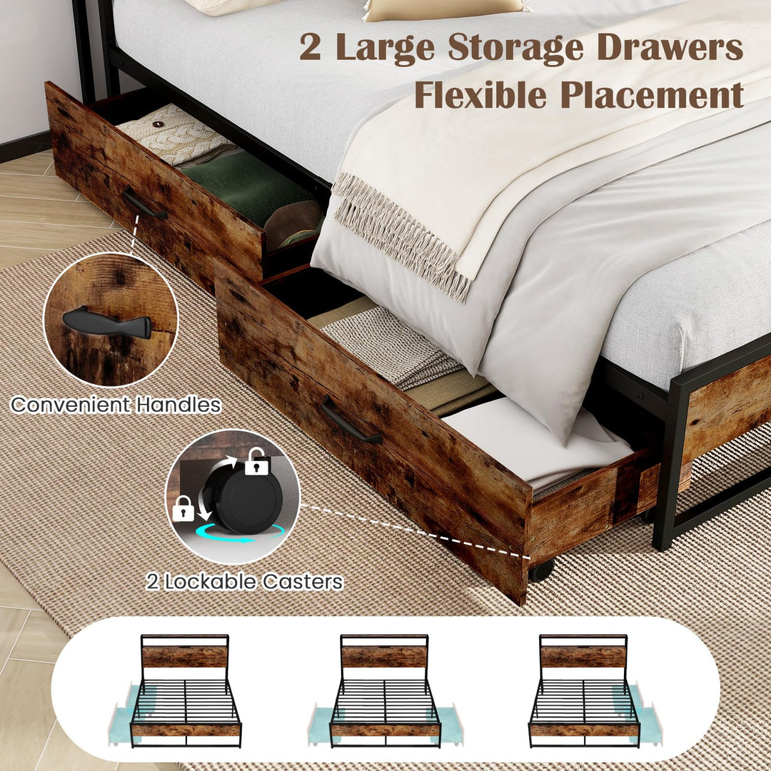 Giantex Queen/Full Size Bed Frame with 2-Tier Storage Headboard