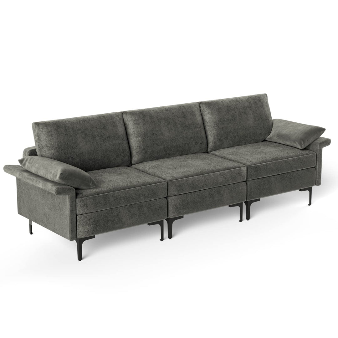 Giantex 3-Seat Sectional Sofa Couch, 100.5" L Convertible Sleeper with USB Port &amp; Outlet
