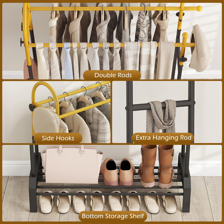 Giantex Double Rod Freestanding Clothes Rack with 5 Coat Hooks