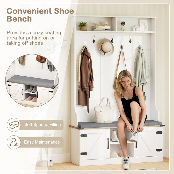 Giantex 4-in-1 Hall Tree with Bench and Shoe Storage 68.5" Tall Coat Rack
