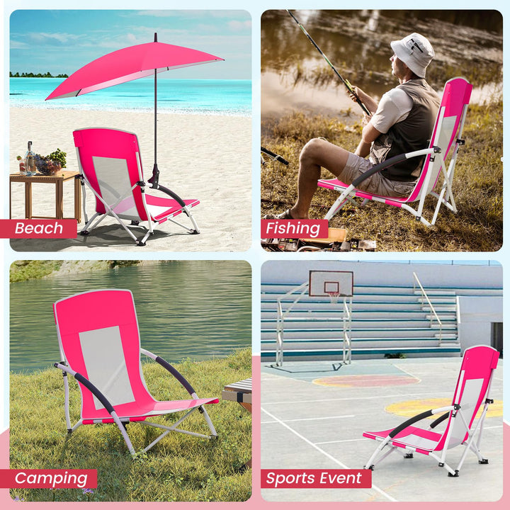 Giantex Low Folding Beach Chair with Detachable &amp; Adjustable Umbrella