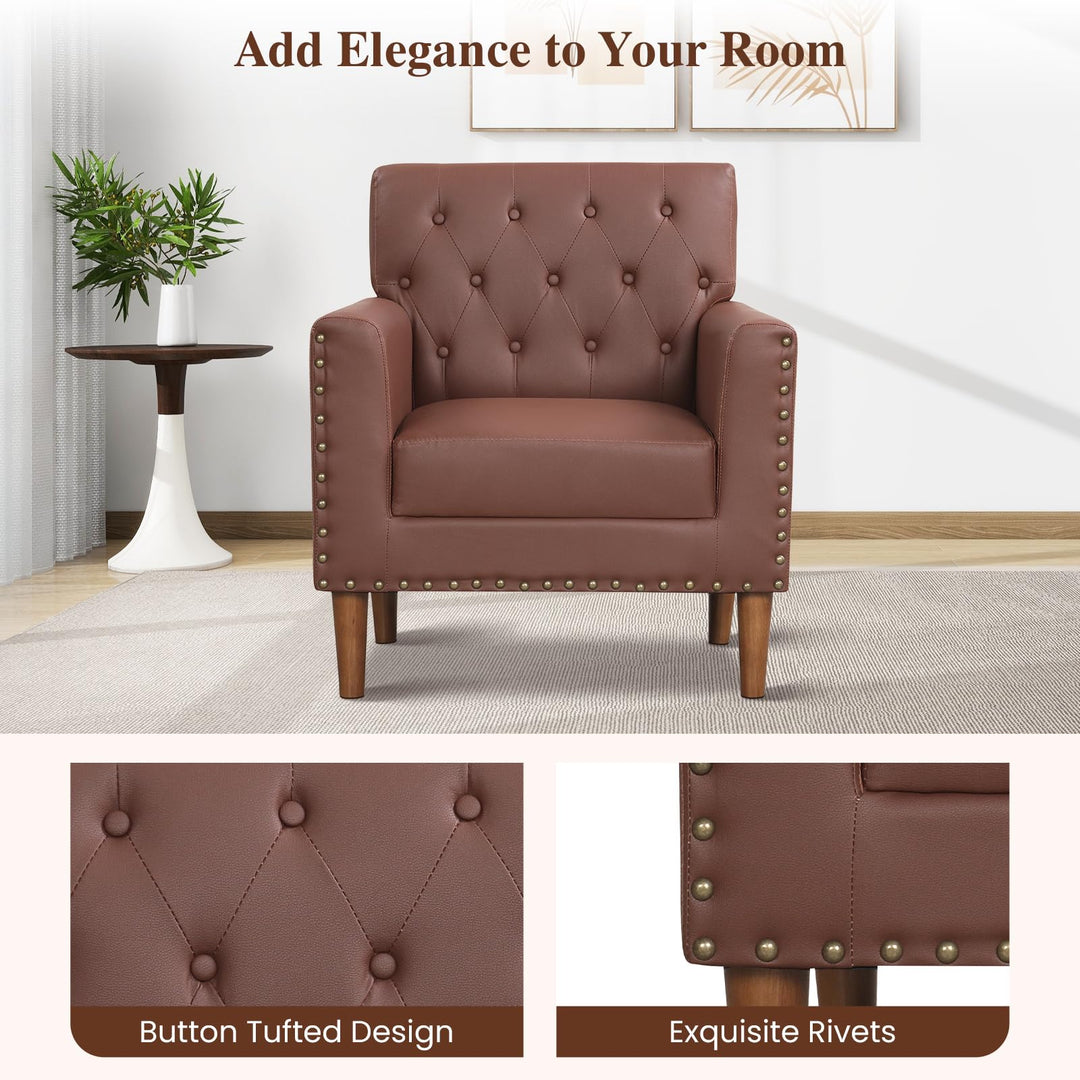 Giantex Mid Century Modern Accent Chair with Button Tufted Decoration and Rivets