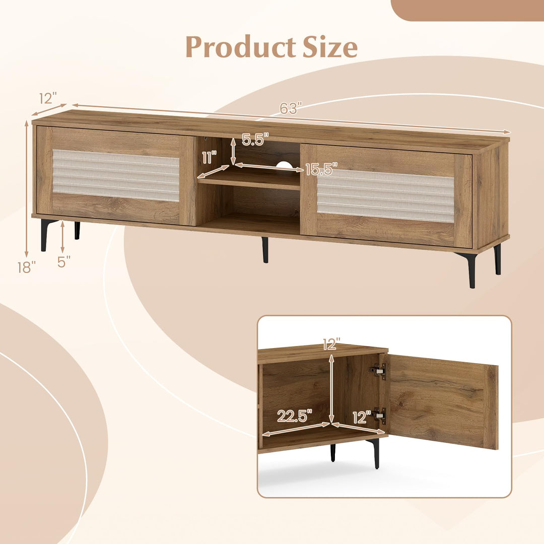 Giantex Mid Century Modern TV Stand for 55-65 Inch TV Waveform Fluted Entertainment Center