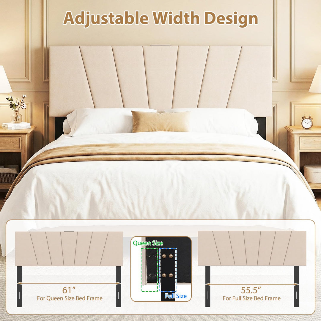 Giantex Geometric Upholstered Head Board with USB &amp; Type-C Ports
