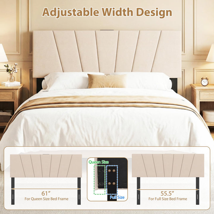 Giantex Geometric Upholstered Head Board with USB &amp; Type-C Ports