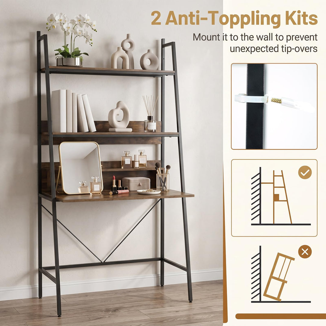 Giantex 3-Tier Ladder Computer Desk | Bookcase Stand Shelf with Storage Shelves and Metal Frame
