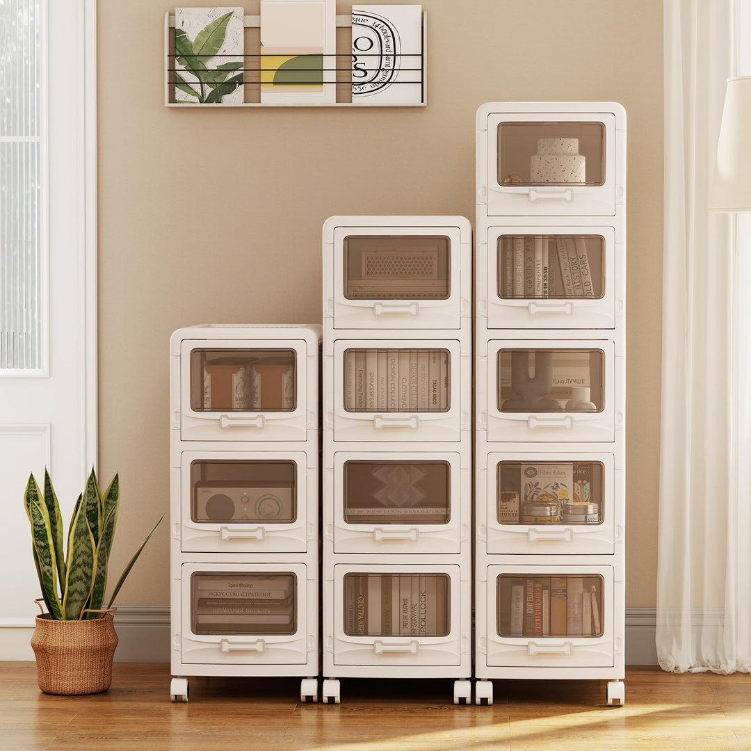 Giantex 3/4/5-Tier Plastic Drawer Storage Organizer Rolling Cart with Drawers &amp; Lockable Wheels