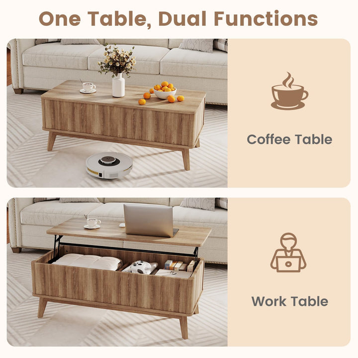 Giantex Lift Top Coffee Table with Storage | 43.5" Mid Century Modern Center Table with Solid Wood Leg &amp; Hidden Compartment