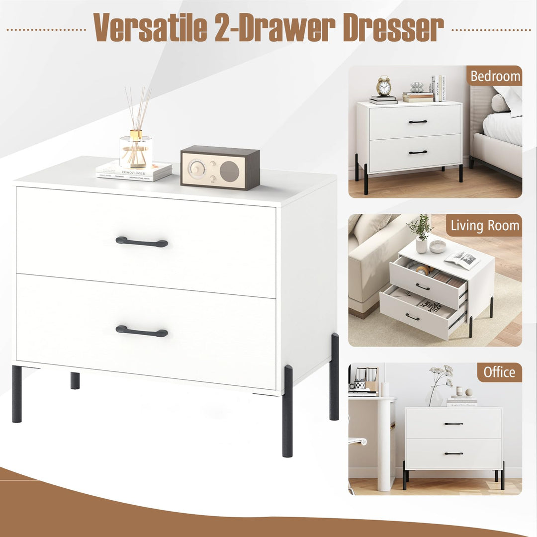 Giantex 2-Drawer Dresser Modern Wooden Nightstand with Metal Legs &amp; Handles