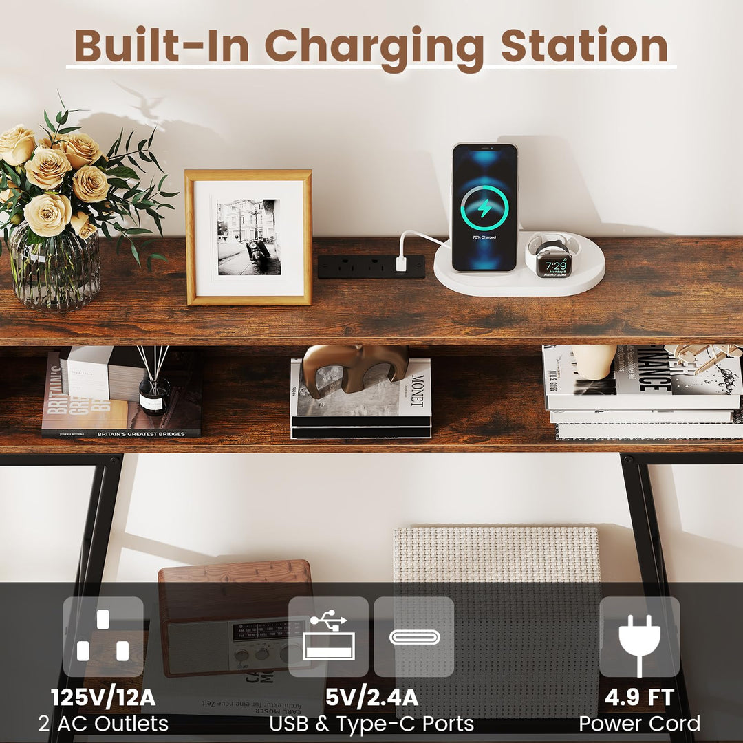 Giantex Console Table with Charging Station &amp; LED Lights