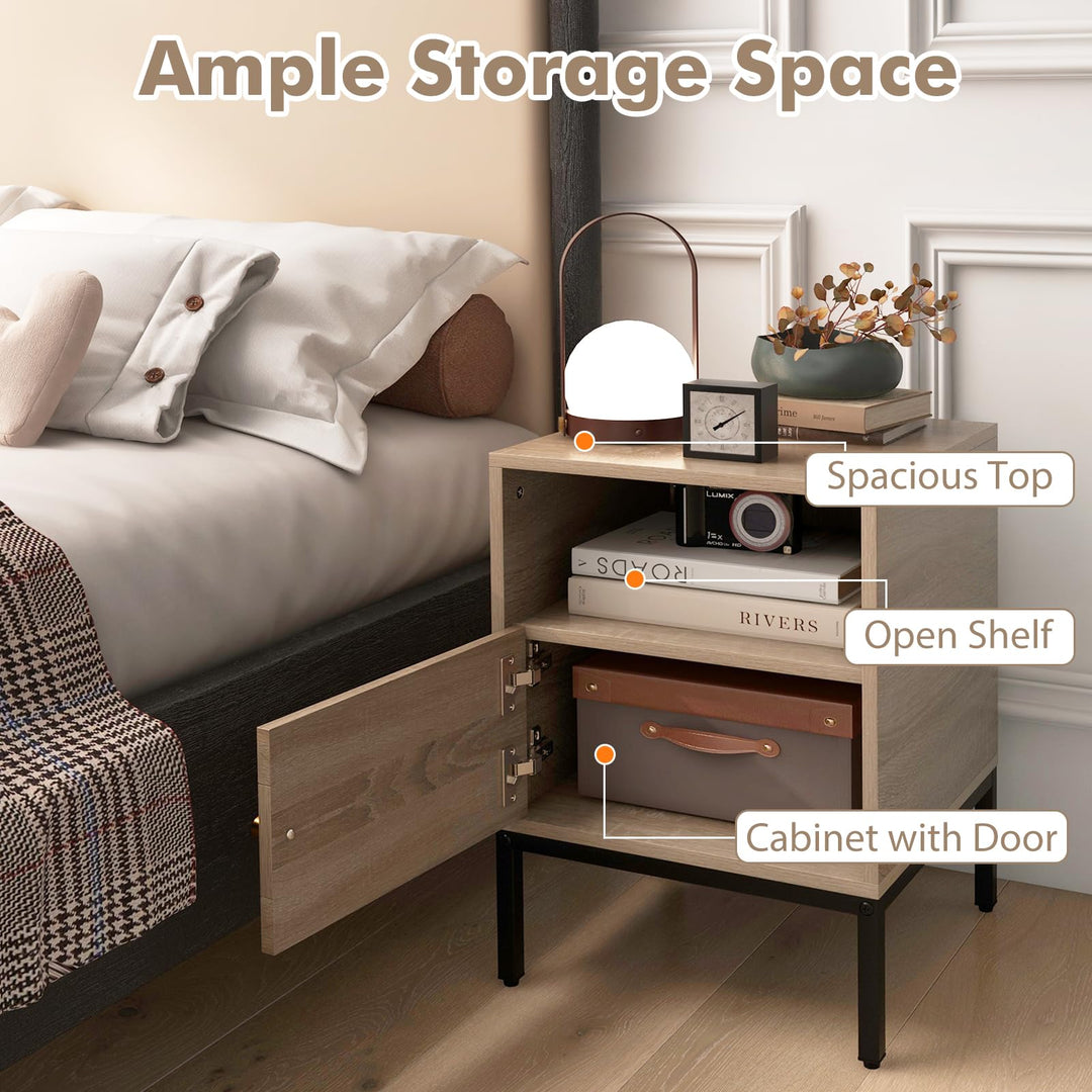 Giantex Rattan Nightstand, Boho Night Stand with Open Storage Shelf &amp; Rattan Decorative Door
