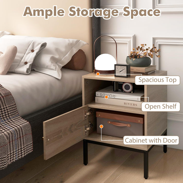 Giantex Rattan Nightstand, Boho Night Stand with Open Storage Shelf &amp; Rattan Decorative Door