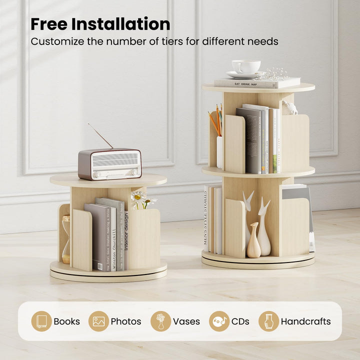 Giantex 2-Tier Rotating Bookshelf 360° Display Rack w/Dividers &amp; Anti-Falling Baffles