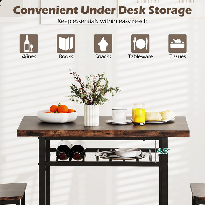 Giantex 3-Piece Dining Table Set | Rectangular Kitchen Table with Storage Rack and 2 Dining Chairs