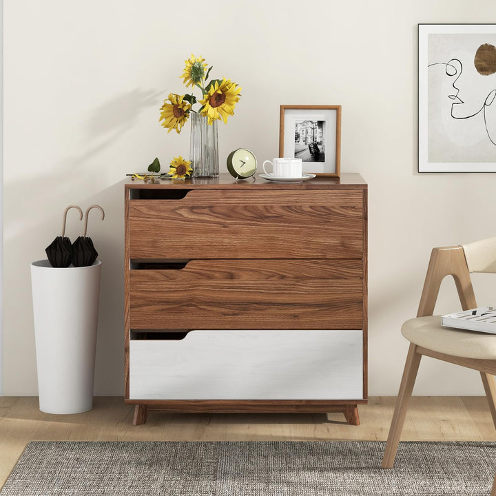 Giantex 3-Drawer Dresser for Bedroom - Small Chest of Drawers, Rustic Farmhouse Storage Cabinet, Walnut &amp; White