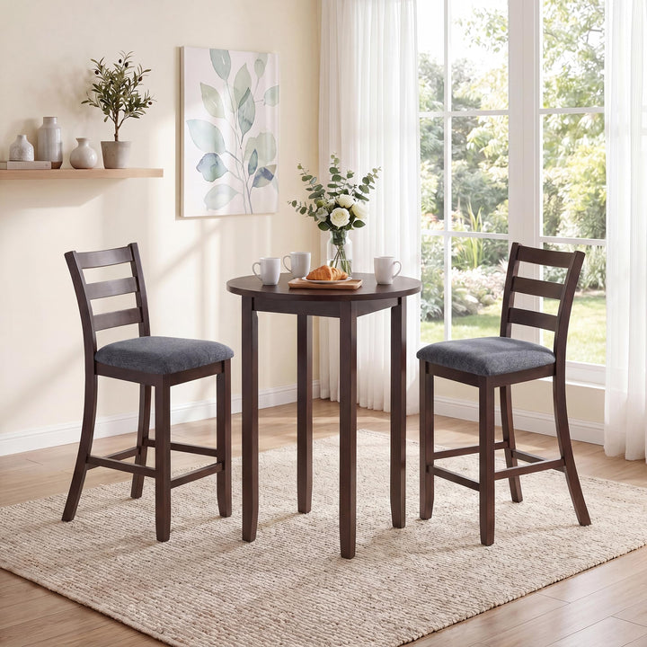 Giantex 26 Inch Farmhouse Upholstered Wooden Barstools with Footrest (2/4)