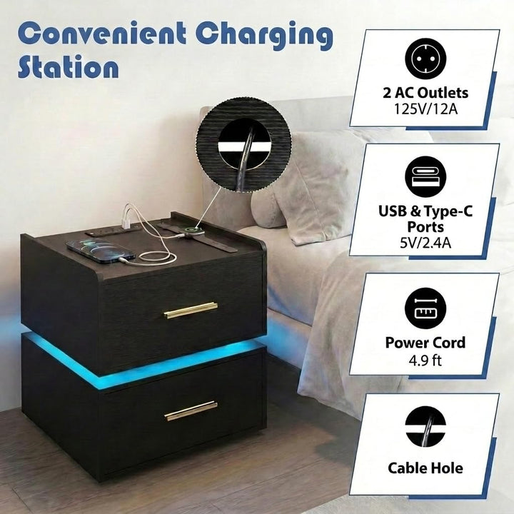 Giantex LED Night Stand with Charging Station &amp; 2 Storage Drawers (1/2)