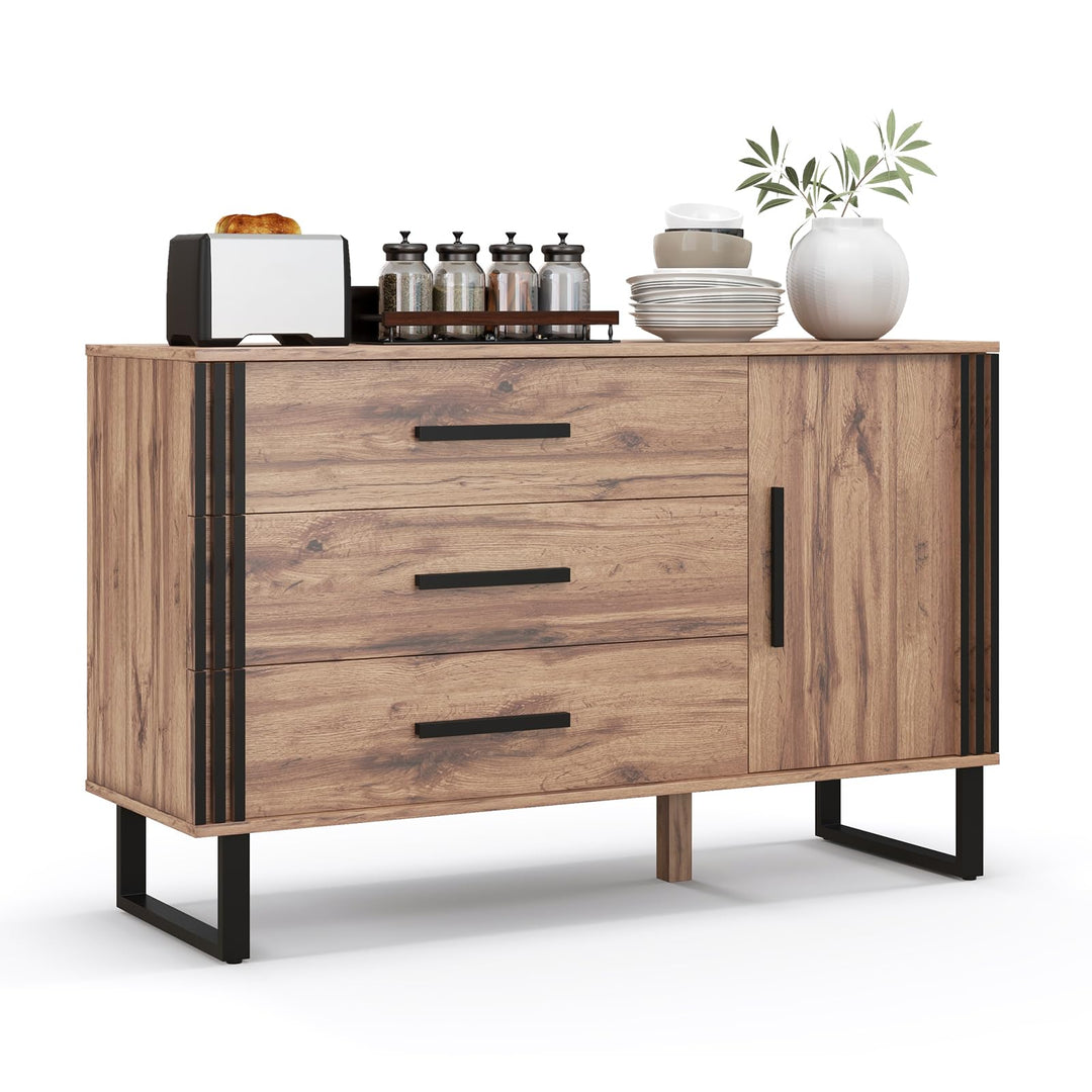 Giantex Buffet Cabinet with Storage, Kitchen Sideboard with 3 Large Drawers &amp; 1-Door Storage Cabinet