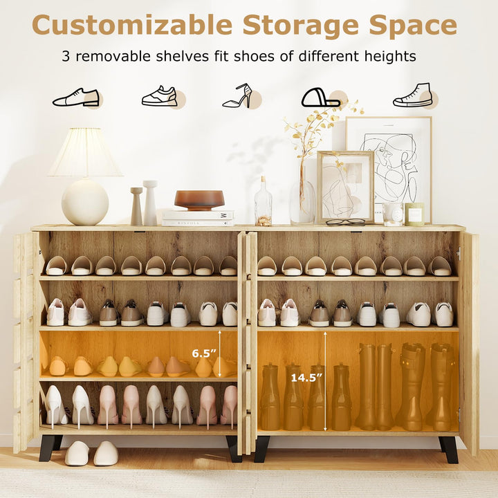 Giantex 4-Tier Farmhouse Shoe Rack Cabinet with 2 Slatted Doors &amp; Removable Shelves
