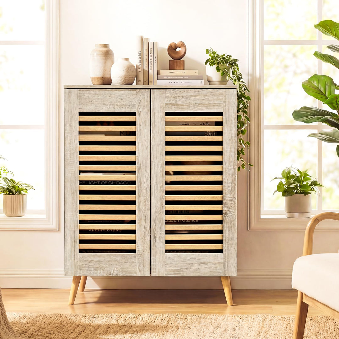 Giantex Shoe Cabinet 4-Tier Shoe Rack Organizer Cabinet(Louvered Door)