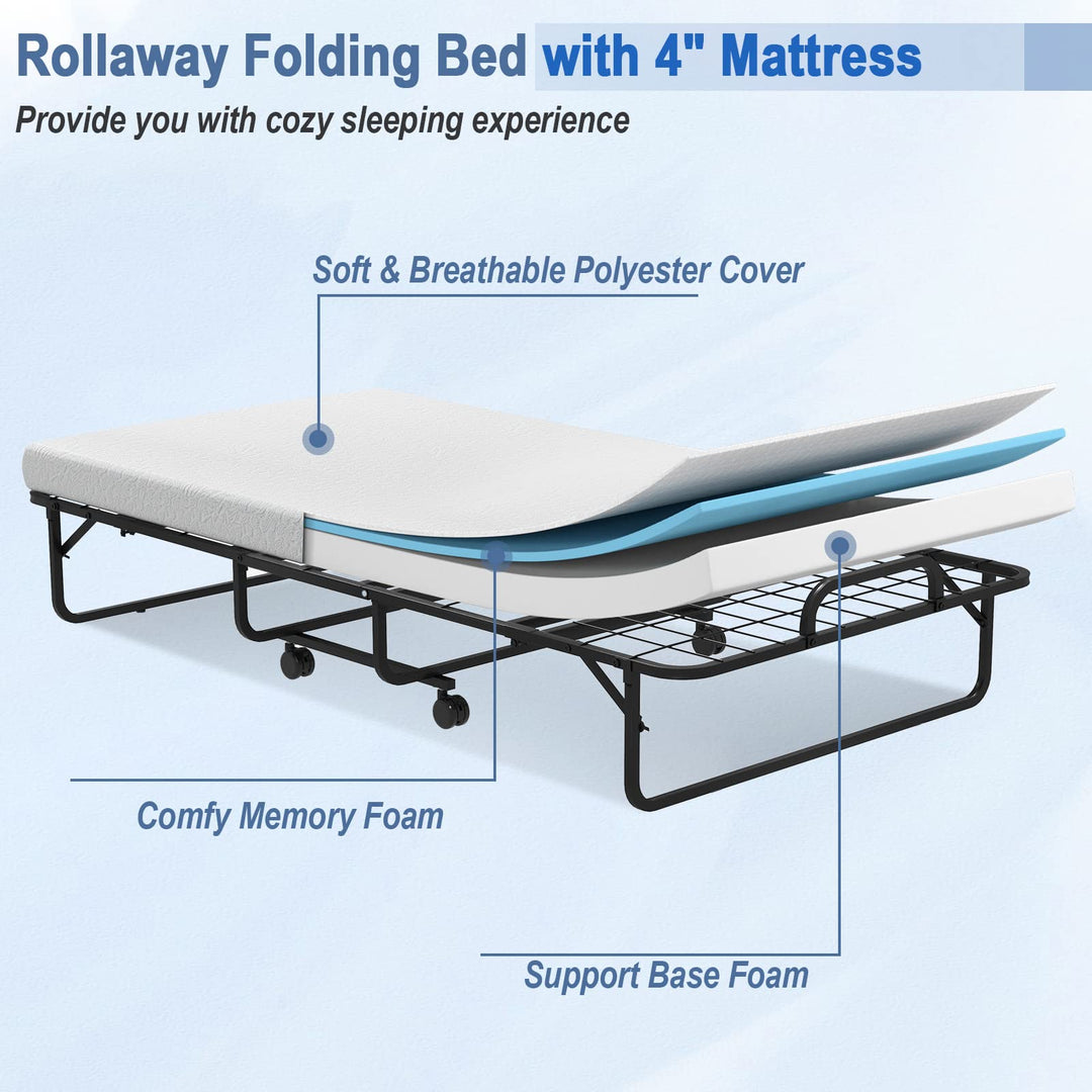 Giantex Folding Bed with Mattress for Adults, Twin Size Rollaway Beds for Guest, 75"x 38"