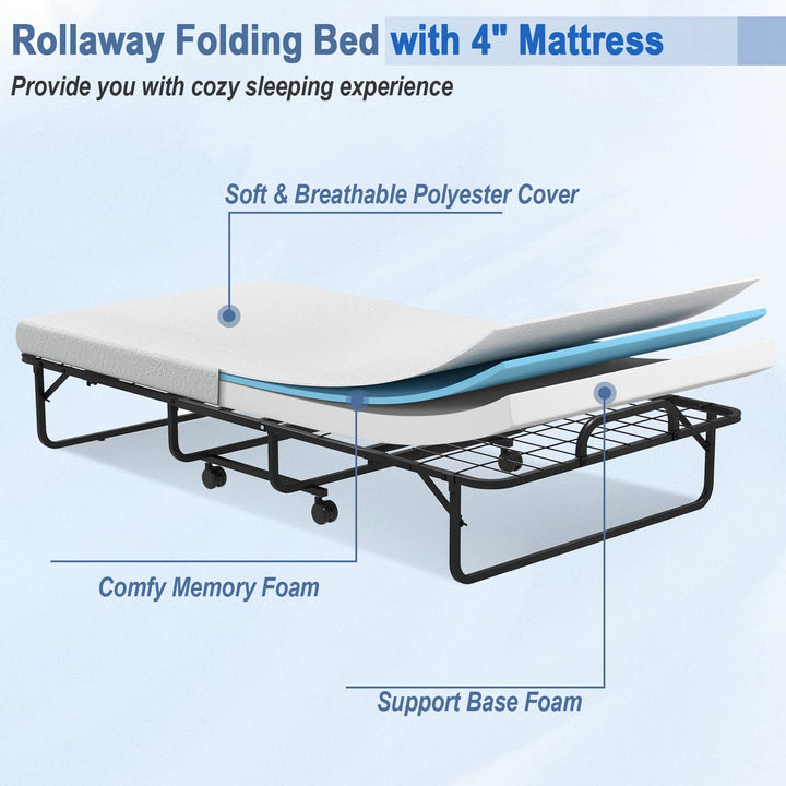Giantex Folding Bed with Mattress for Adults, Twin Size Rollaway Beds for Guest, 75"x 38"