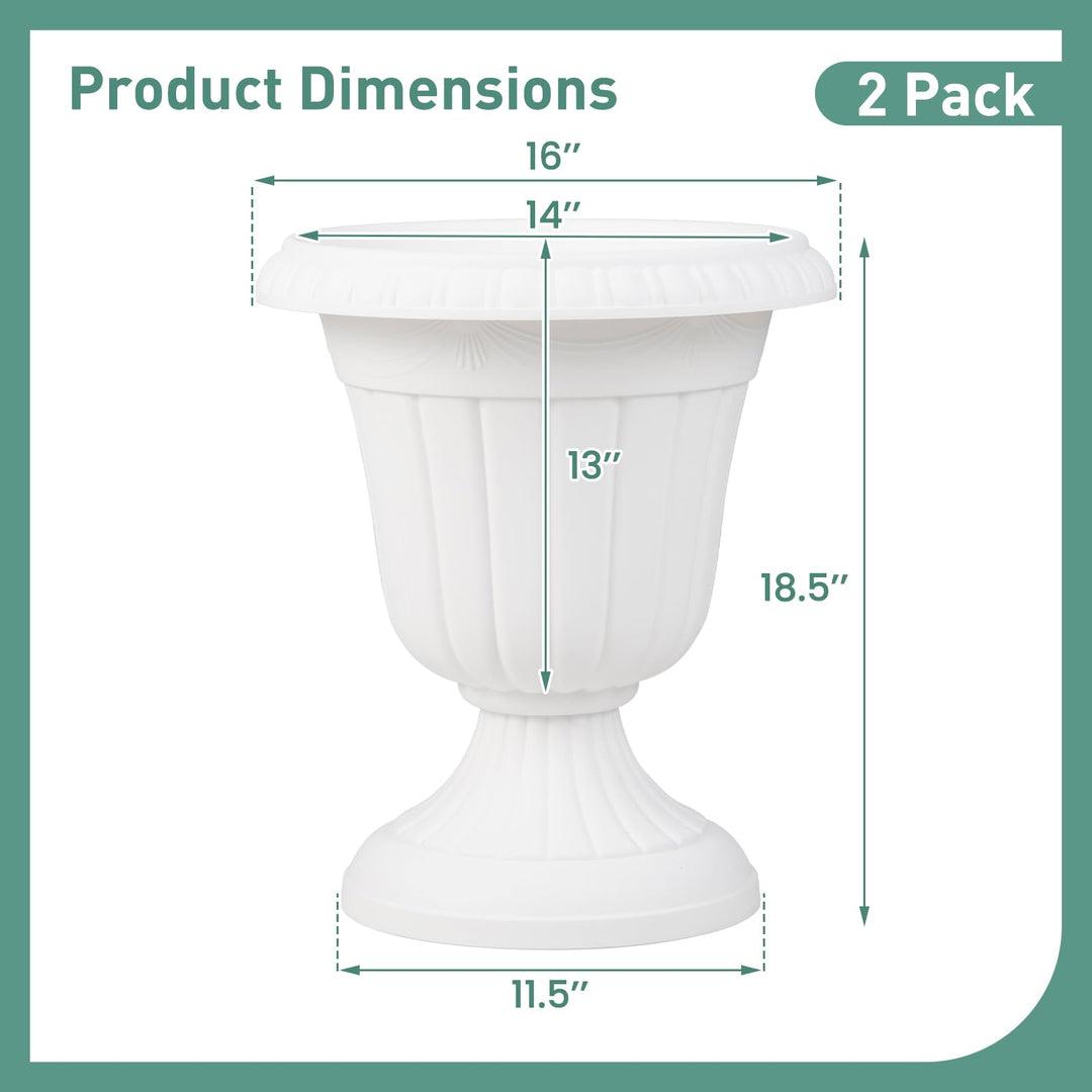 Giantex 18" Tall Urn Plastic Flower Pots with Pedestal Base &amp; Pre-Marked Drain Hole